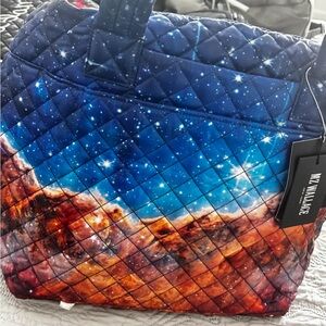 MZ Wallace Cosmic Blue and Fiery Orange Quilted Tote